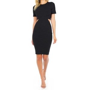 Pinstripe side cutout navy blue body-con dress XS